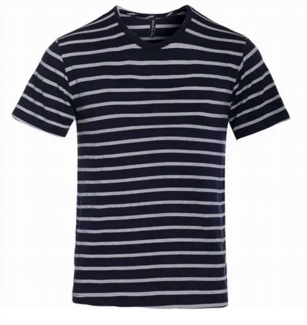NEW HAWKS BAY men's classic stripe tee in navy/ grey